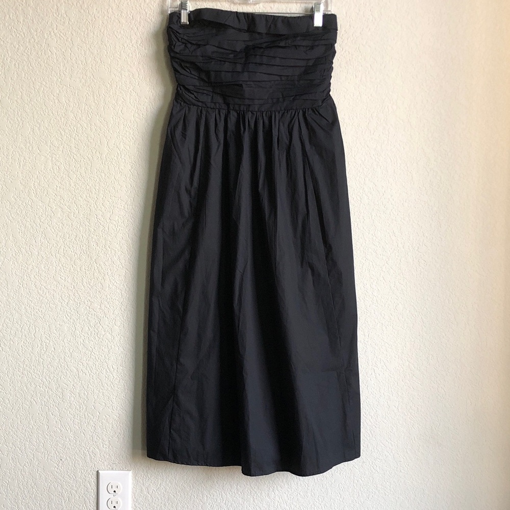 NWT Abercrombie and Fitch Strapless Midi Dress Black Poplin Pleated Ruched - Picture 2 of 15